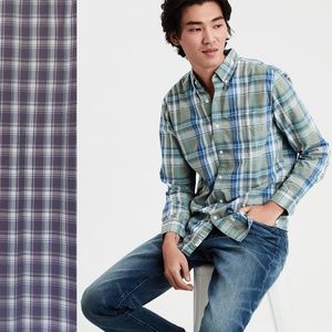 AEO Vintage Slim Fit Button Down in Red&Blue Plaid